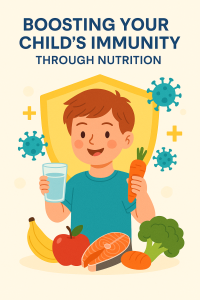 An image with a boy holding water glass in one hand and carrot in the other. | Funutrition - Boosting Immunity